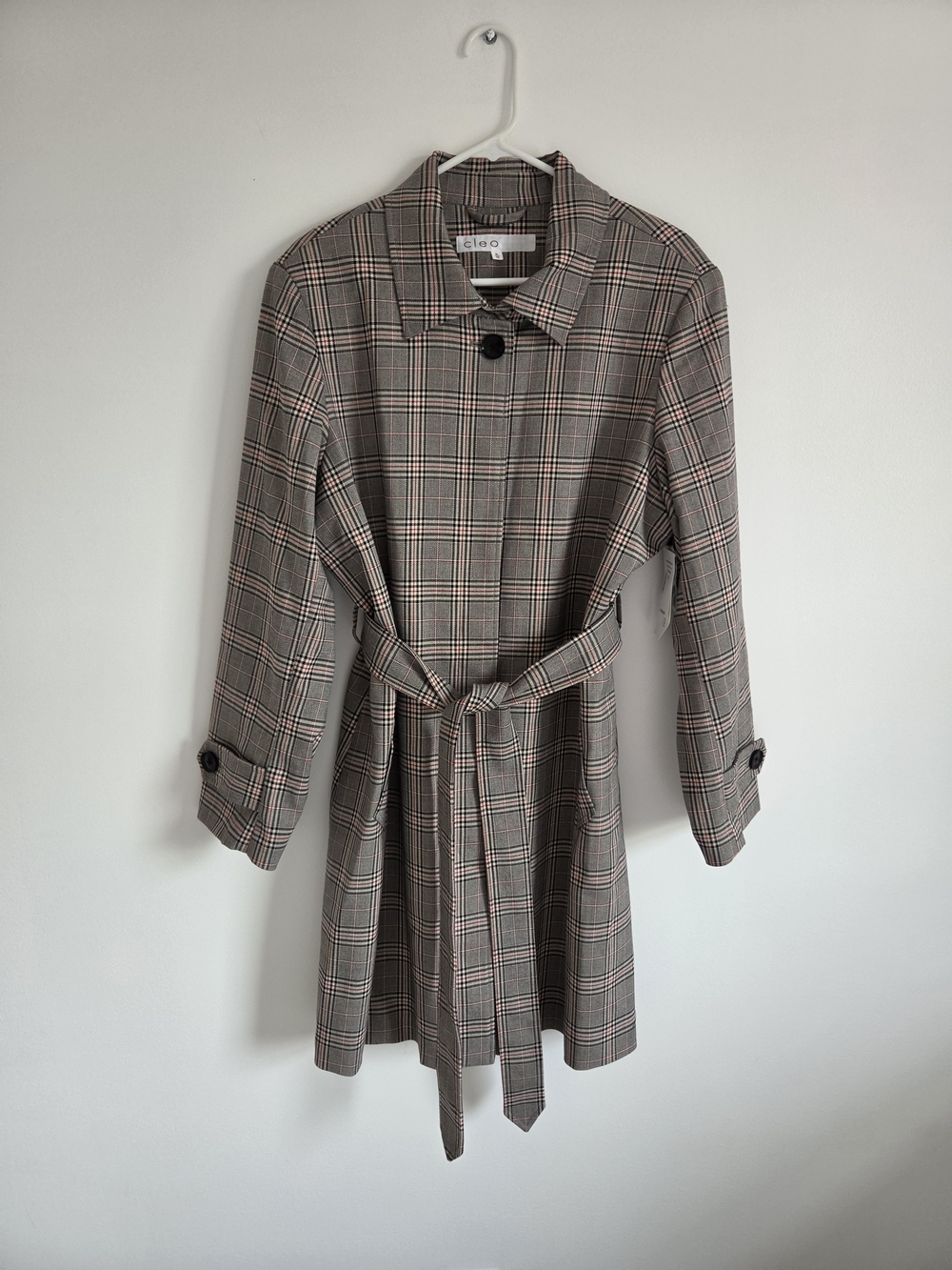 NWT CLEO Plaid Trench Coat - Taupe Plaid